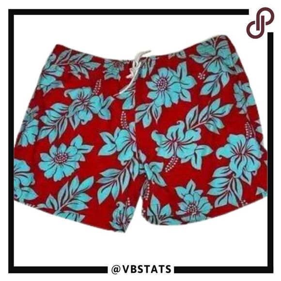 XXL Trunks Crimson-Teal Floral Swim Trunks - Picture 1 of 4